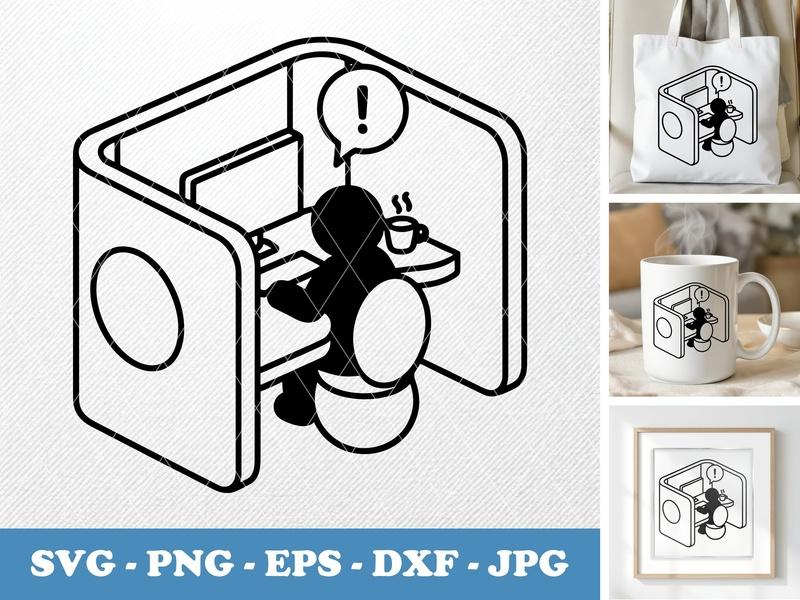 Cubicle in active use SVG | Rounded Body, White Circle | PNG EPS DXF for Cricut Silhouette, Office Work Icon