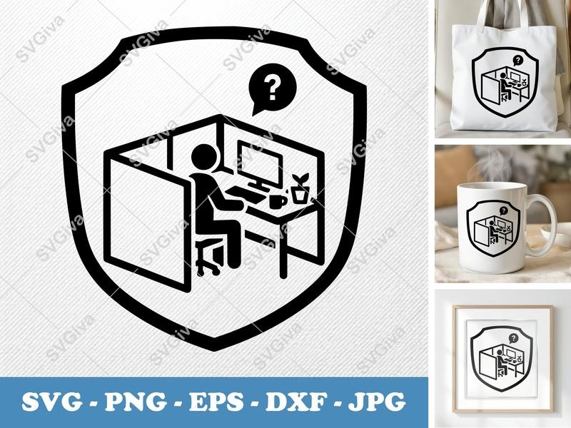 Cubicle in active use SVG with person, computer, plant | PNG EPS DXF for Cricut, Silhouette, office icon