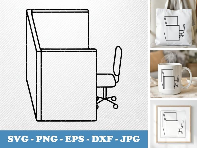 Cubicle in side view profile SVG | Desk with Chair Clipart, Workspace Icon, PNG EPS DXF for Cricut & Silhouette