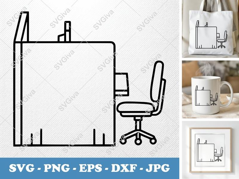 Cubicle in side view profile SVG | Double Outline Office Desk Chair | PNG EPS DXF for Cricut Silhouette