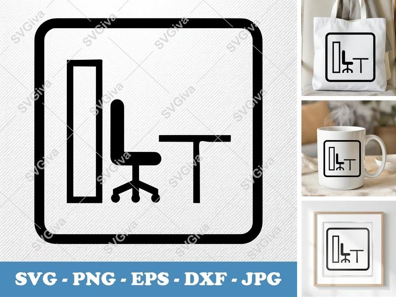 Cubicle in side view profile SVG | Minimal Desk & Chair Icon | PNG EPS DXF for Cricut Silhouette