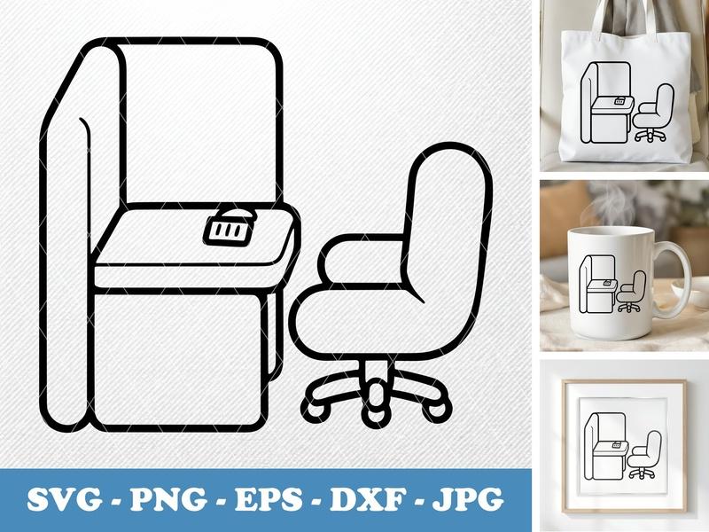 Cubicle in side view profile SVG | Puffy Soft Shapes, Pillow Style | PNG EPS DXF for Cricut Silhouette
