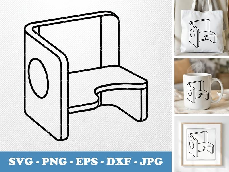 Cubicle in side view profile SVG with rounded body, friendly bean-shaped, white circle | PNG EPS DXF for Cricut Silhouette