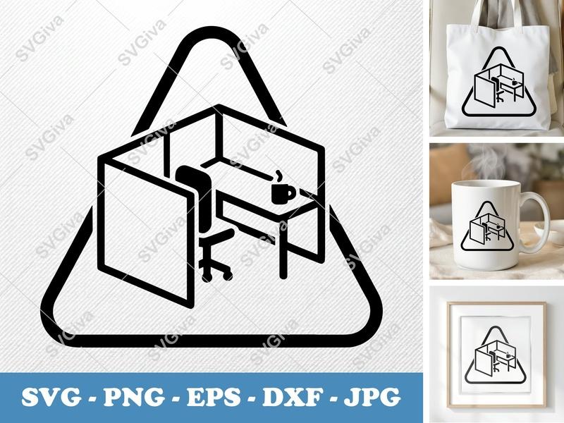 Cubicle isometric angle SVG, Minimal Workspace Icon, Bold Frame Design PNG DXF EPS for Cricut & Silhouette