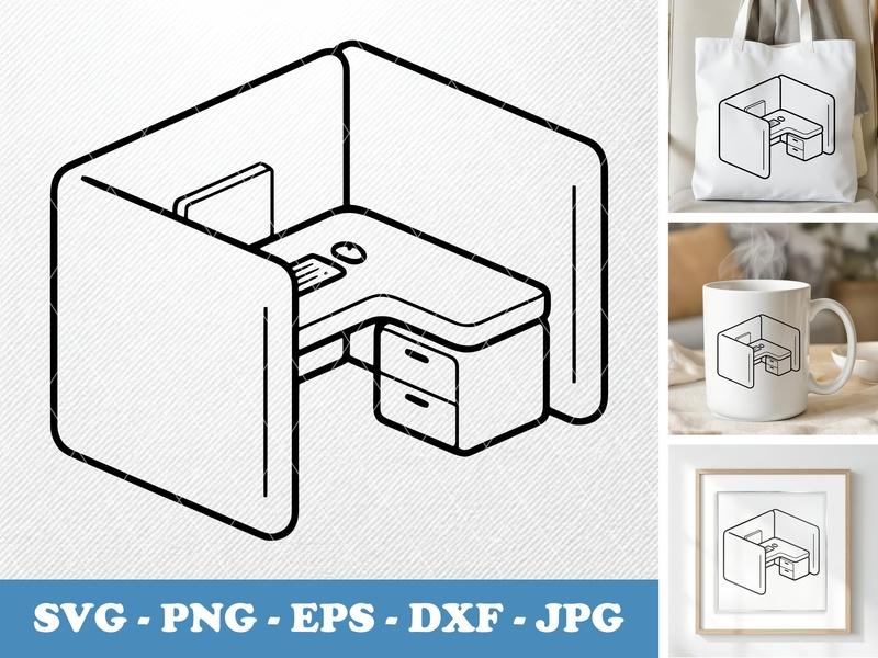 Cubicle isometric angle SVG, soft puffy shapes, no sharp corners | PNG EPS DXF | Cricut Silhouette File