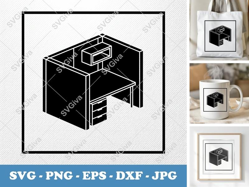 Cubicle isometric angle SVG, Workplace Desk Solid Icon, PNG EPS DXF for Cricut, Silhouette, Office Decor, Business Clipart
