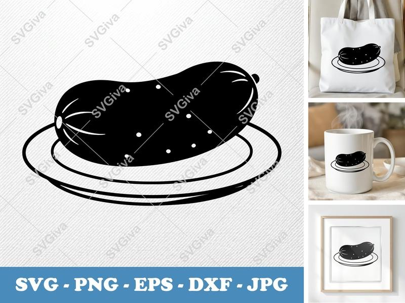 Cucumber on a Plate SVG | Puffy Pillow-Soft Shapes | DXF PNG EPS | Cricut Silhouette Cut File