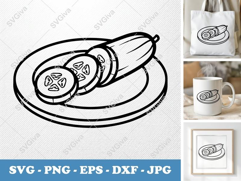 Cucumber on a Plate SVG | Sliced Vegetable Cut File PNG DXF EPS Cricut Silhouette