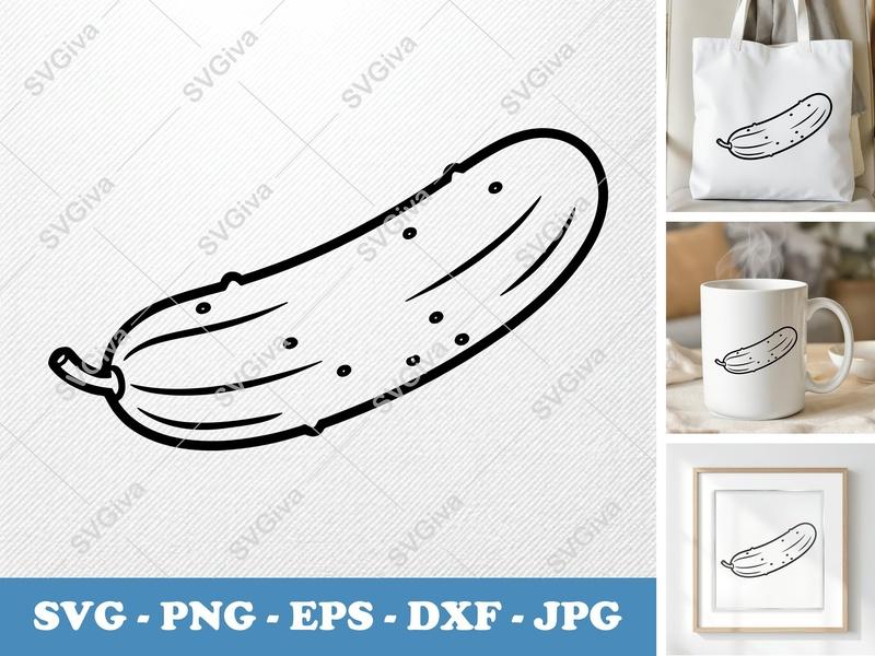 Cucumber SVG | Clean Line Art, Outline | PNG EPS DXF | Cricut Silhouette Cut File, Vegetable Clipart
