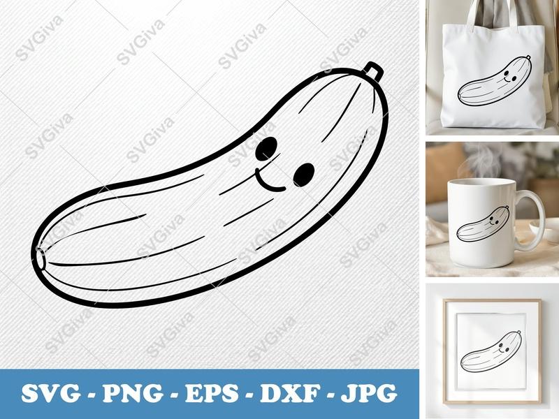 Cucumber SVG | Cute Kawaii Vegetable Design, Happy Face | PNG EPS DXF for Cricut & Silhouette