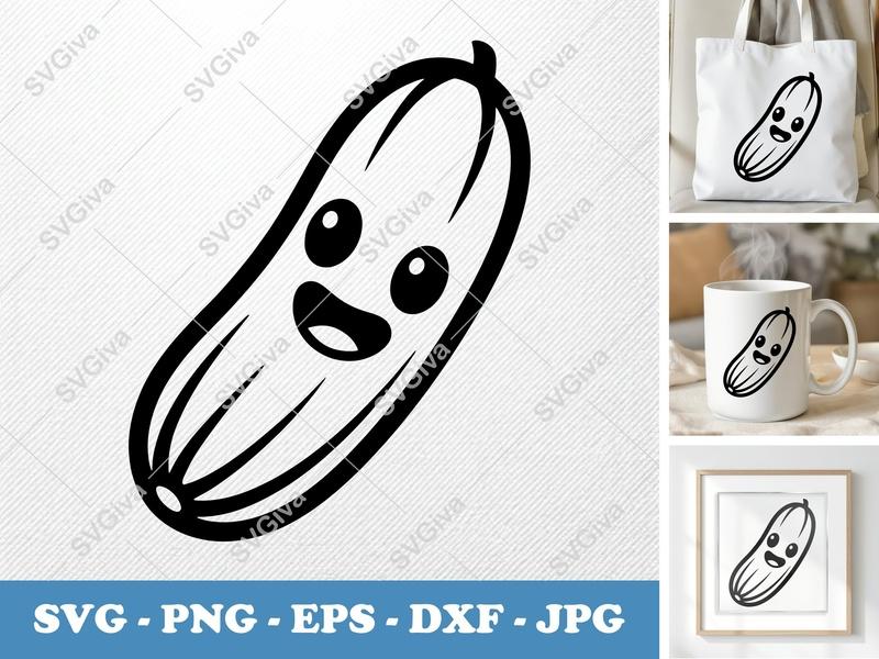 Cucumber SVG | Cute Kawaii Vegetable Design | PNG EPS DXF for Cricut, Silhouette | Food Clipart Vector
