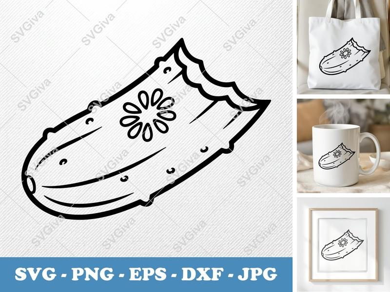 Cucumber SVG | Modern Clean Design, Outline Vector, Cut File for Cricut, Silhouette | PNG EPS DXF included