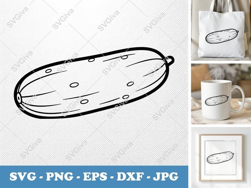 Cucumber SVG | Outline Drawing, Simple Vegetable, Food Clip Art | PNG EPS DXF for Cricut, Silhouette, Cutting Machines