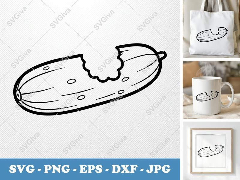 Cucumber SVG | Partially Eaten, Friendly Bean-Shaped Design for Cricut, Silhouette | PNG DXF EPS Cut File