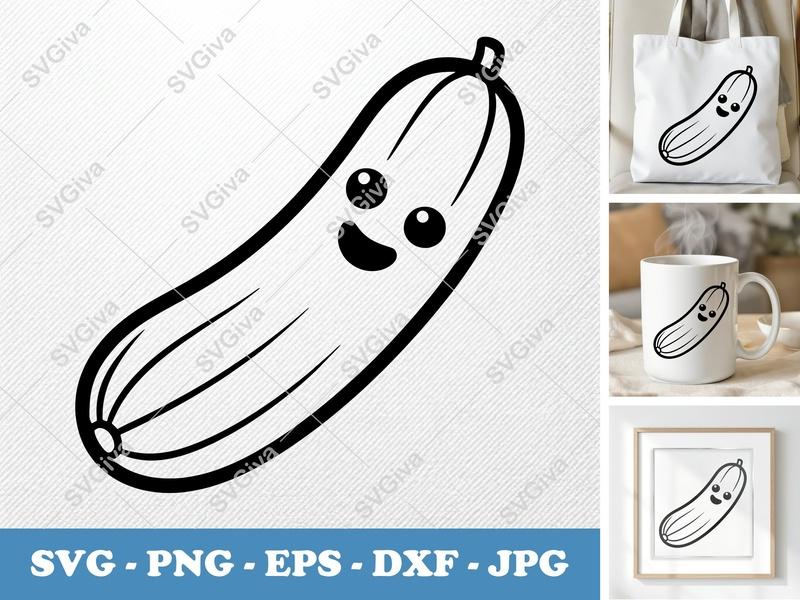 Cucumber with Smiling Face SVG PNG DXF EPS | Cute Vegetable Cut File for Cricut Silhouette