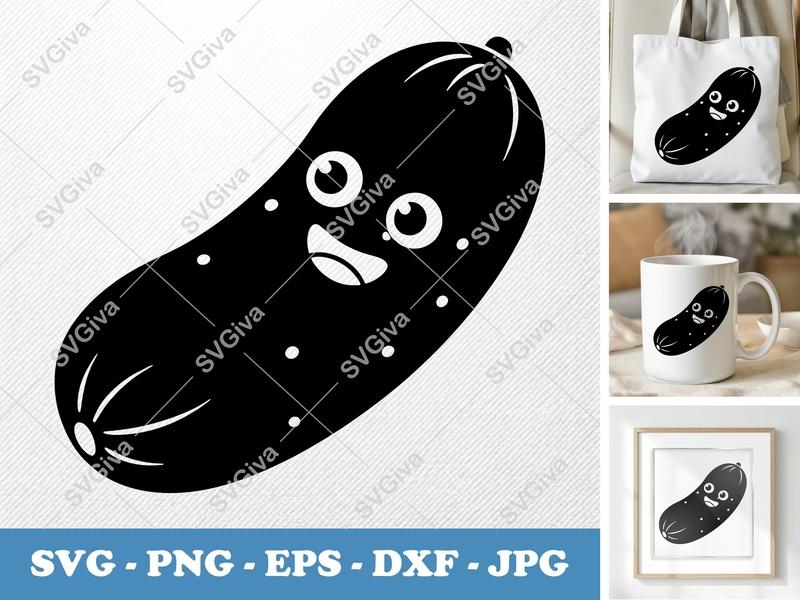 Cucumber with Smiling Face SVG | Puffy Soft Forms PNG DXF EPS | Cricut Silhouette Cut File