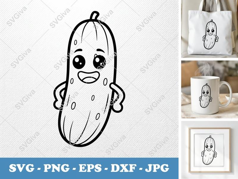 Cucumber with Smiling Face SVG, Rounded Body, Friendly Bean Forms | PNG DXF EPS | Cricut Silhouette File