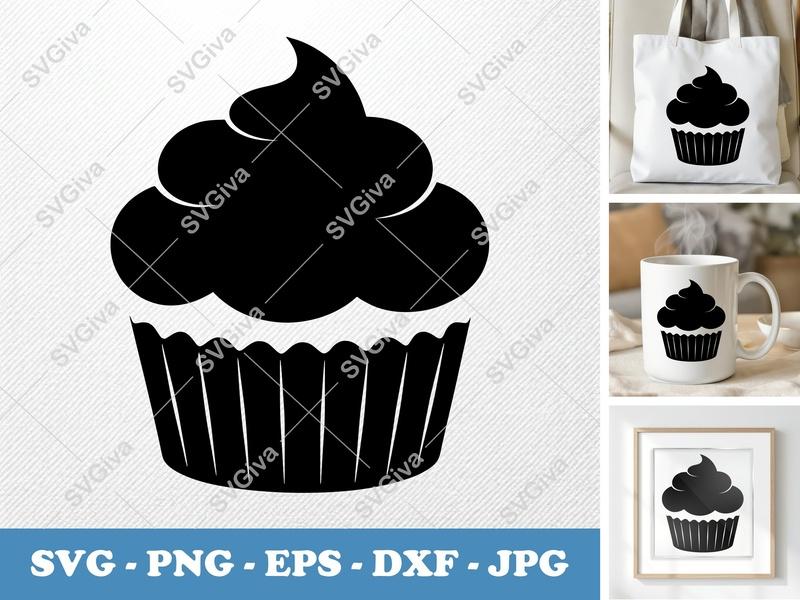 Cupcake SVG | Modern Outline Design | PNG EPS DXF | Cricut Silhouette Cut File | Dessert Treat Bakery Clipart