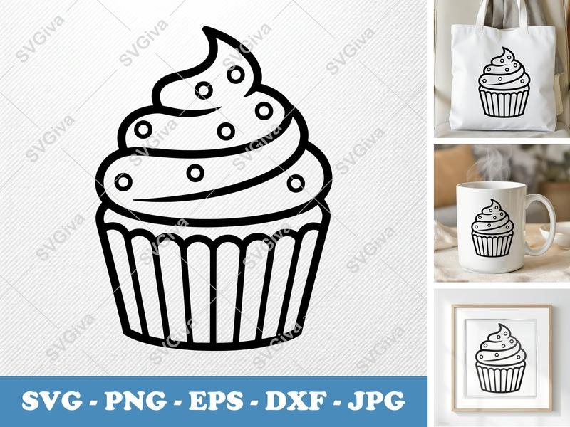 Cupcake SVG, Modern Sprinkled Cupcake Cut File, Sweet Treat PNG EPS DXF | Cricut, Silhouette Compatible Design