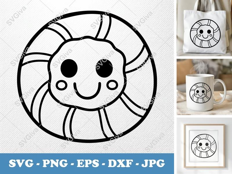 Danish Pastry Kawaii Face SVG | Cute Bakery Dessert PNG EPS DXF | Cricut Silhouette Baking Food Cut File