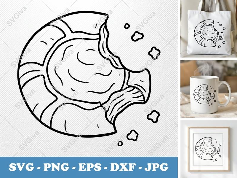 Danish Pastry SVG | Eaten Dessert Food | Bakery Snack PNG EPS DXF for Cricut, Silhouette | Sweet Treat Cut File