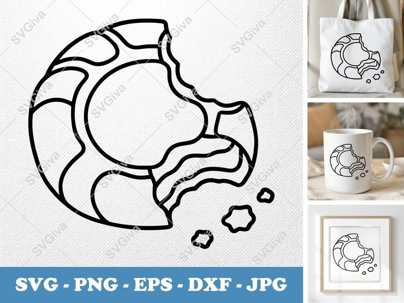 Danish SVG Cut File | Modern Bitten Pastry Outline | PNG EPS DXF for Cricut & Silhouette, Bakery, Foodie, Snack