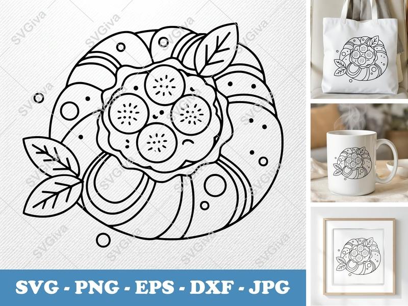 Danish SVG, Pastry Cut File, Modern Bakery Clipart with Fruit and Leaves | PNG EPS DXF for Cricut Silhouette