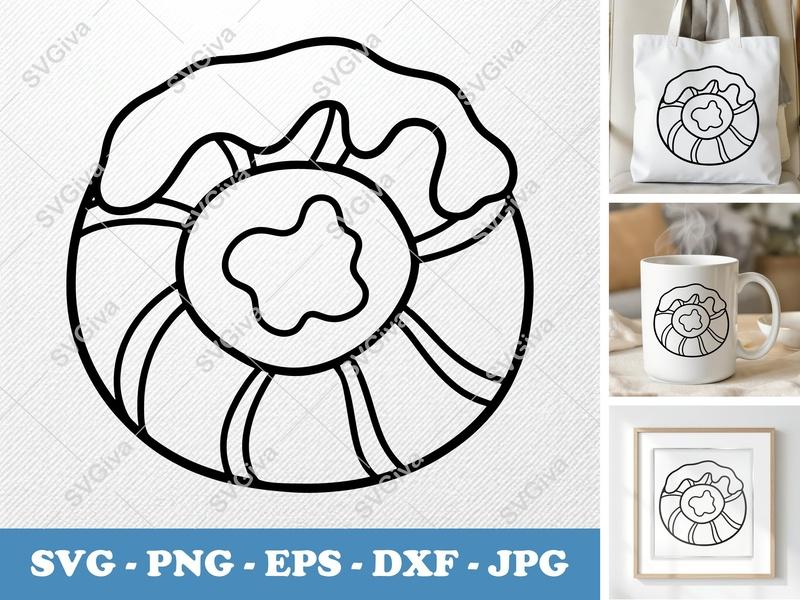 Danish SVG Pastry Cut File | Sweet Dessert Outline | PNG EPS DXF for Cricut Silhouette | Bakery Snack Vector Clipart
