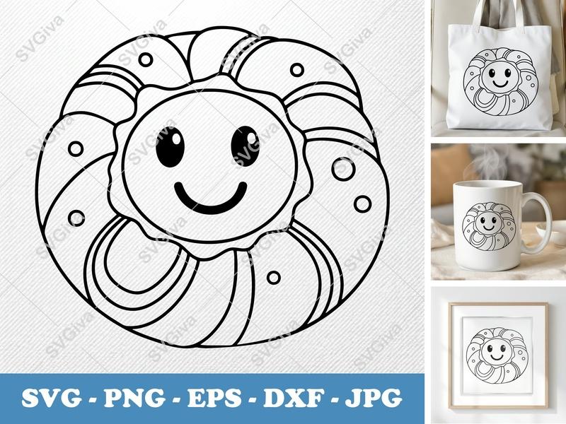 Danish with Smiling Face SVG | Friendly Bean-Shaped Cut File | PNG DXF EPS for Cricut Silhouette