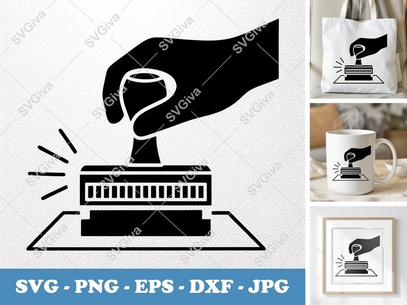 Date Stamp SVG | Hand Stamping Icon, Modern Office Supplies | PNG EPS DXF for Cricut, Silhouette