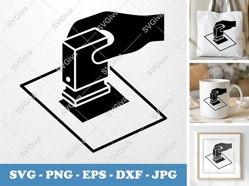Date Stamp SVG | Modern Hand & Stamper Icon | PNG EPS DXF for Cricut, Silhouette | Business Office Supply