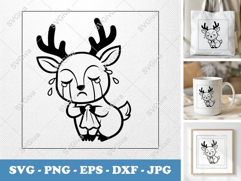 Deer Crying SVG | Friendly Bean-Shaped Design | PNG DXF EPS | Cricut Silhouette File
