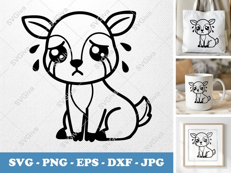 Deer Crying SVG | Puffy Soft Shapes | Inflated Pillow Look | PNG DXF EPS | Cricut Silhouette File