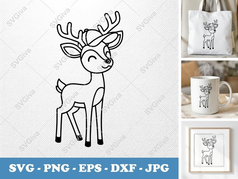 Deer in a Cap SVG PNG DXF EPS | Cricut Silhouette Cut File | Forest Animal Clipart Design