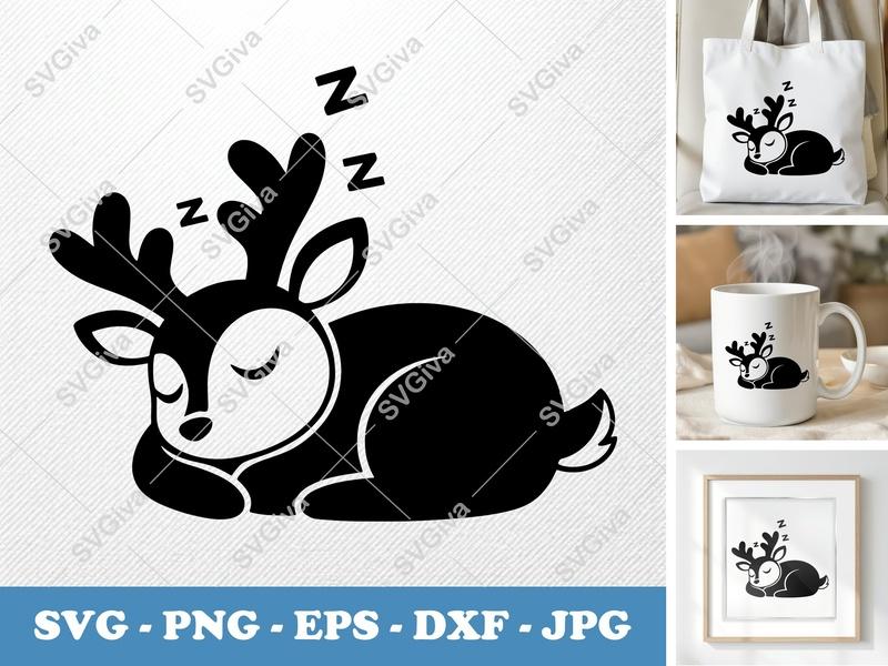 Deer Sleeping SVG | Cute Fawn Napping | Animal Cut File | Modern Nursery Decor | PNG EPS DXF for Cricut & Silhouette Machines