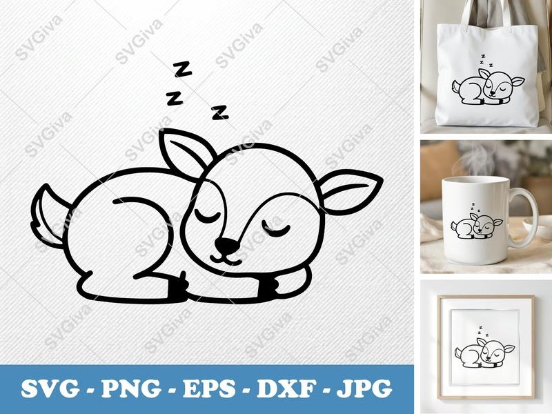 Deer Sleeping SVG | Puffy Shapes, Pillow-Soft Cut File | PNG DXF EPS for Cricut Silhouette