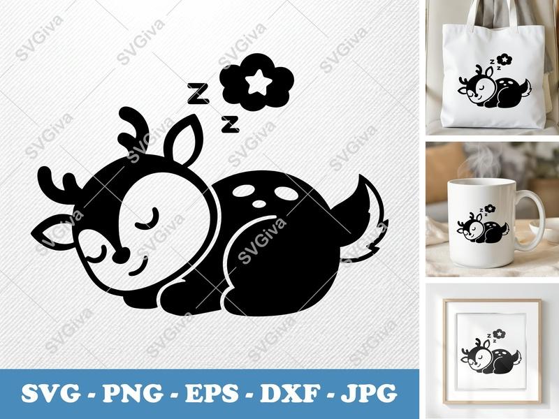 Deer Sleeping SVG | Puffy Shapes, Pillow-soft Design | PNG DXF EPS | Cricut Silhouette File