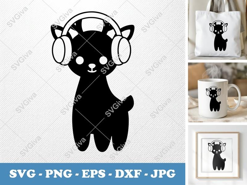 Deer SVG, Cute Headphone Deer Cut File, Modern Cartoon Animal Design, PNG EPS DXF for Cricut & Silhouette, Kids Craft Art
