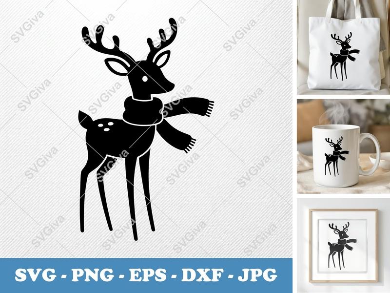 Deer Wearing a Scarf SVG | Puffy Soft Forms Cut File | Inflatable Pillow-Soft Design | PNG DXF EPS | Cricut Silhouette