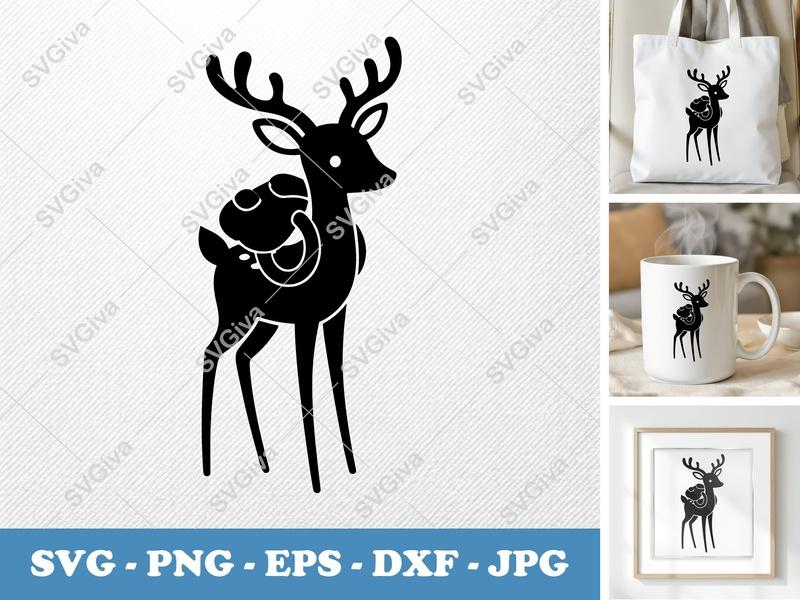Deer Wearing Backpack SVG | Puffy Shapes | Inflated Look | PNG DXF EPS | Cricut Silhouette | Animal | Cut File