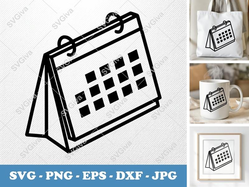 Desk Calendar isometric angle SVG | Double Outline Dates, Simple Desk Planner Icon | PNG EPS DXF for Cricut, Silhouette