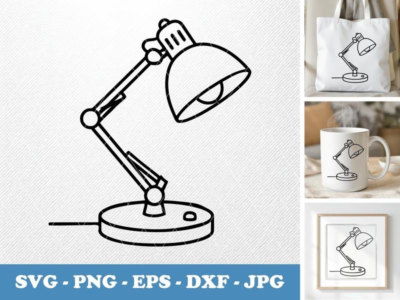 Desk Lamp classic svg icon | Double Outline Vector | Home Office Clipart | SVG PNG EPS DXF for Cricut Silhouette