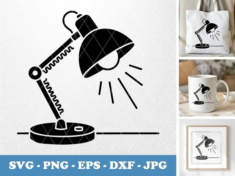 Desk Lamp in active use SVG, Desk Light, Illuminating, Workspace | PNG EPS DXF | Cricut Silhouette Cut File