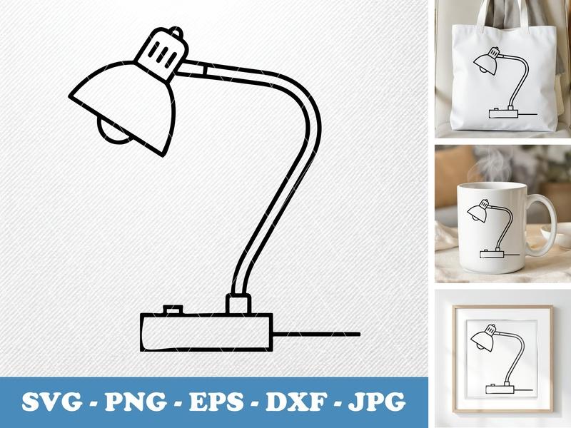 Desk Lamp in side view profile SVG | Outline Icon, Workspace Light, Desk Decor | PNG EPS DXF for Cricut, Silhouette