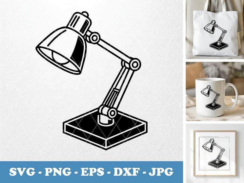Desk Lamp isometric angle SVG, Black & White Icon, Outline Clipart, PNG EPS DXF for Cricut Silhouette