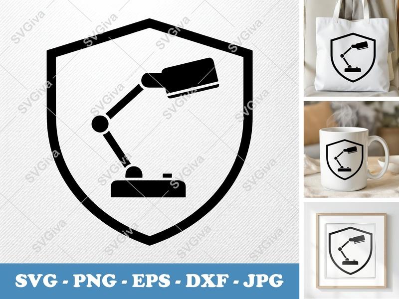 Desk Lamp SVG | Modern Clean Design, Articulated Light, Work Icon | PNG EPS DXF for Cricut, Silhouette