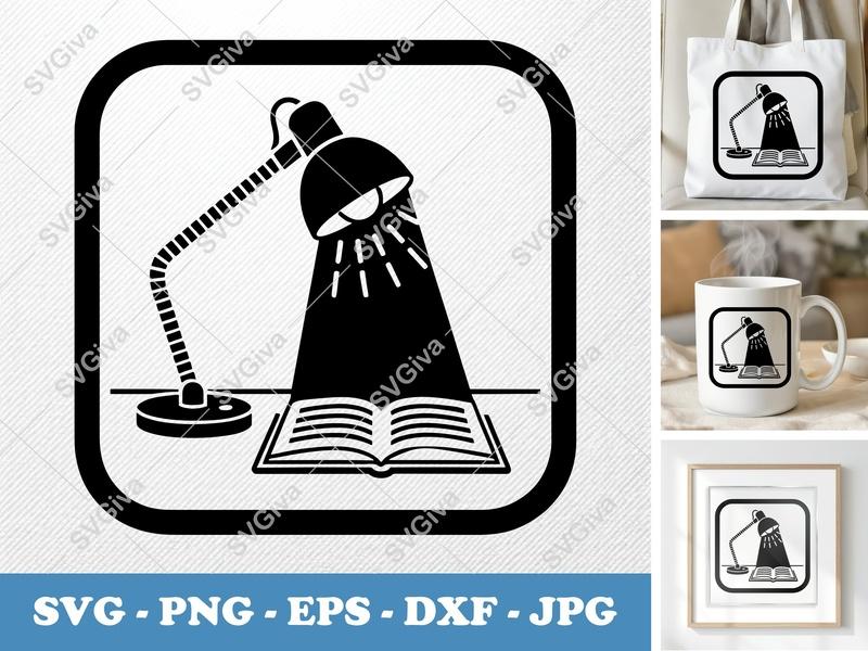Desk Lamp SVG | Modern Reading Light, Book, Study Room | PNG EPS DXF | Cricut Silhouette File