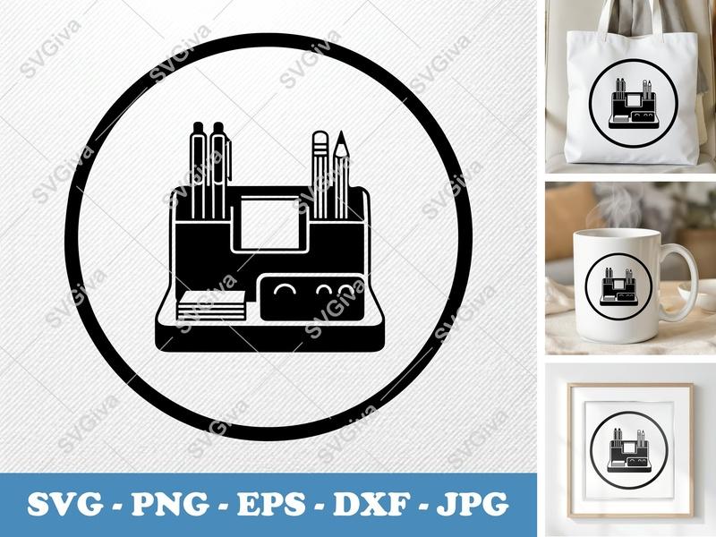 Desk Organizer classic svg icon | Minimal Desk Supply Holder, Pens Pencils | SVG PNG EPS DXF | Cricut Silhouette Cut File