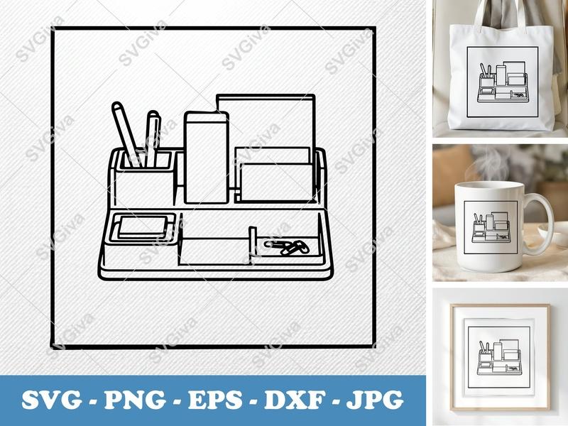 Desk Organizer SVG | Modern Clean Design | Pen Holder Desk Caddy | PNG EPS DXF | Cricut Silhouette Cut File