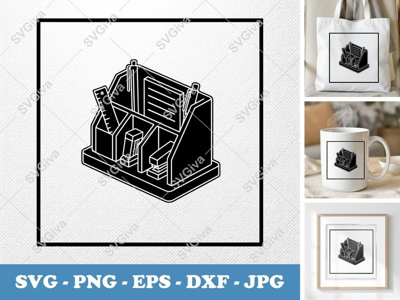 Desk Organizer SVG, Modern Clean Design, Pen Holder, Stationery Storage, PNG EPS DXF for Cricut Silhouette